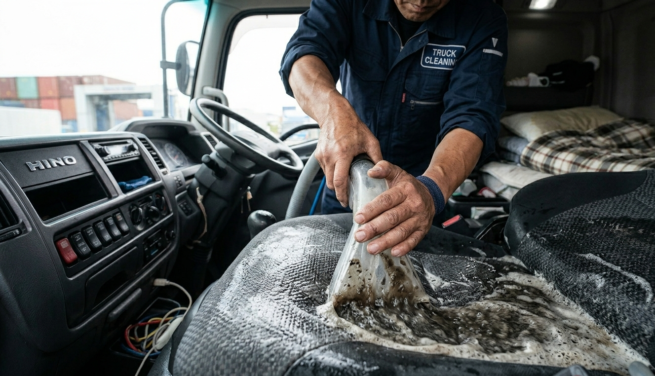 大型10tトラック 長距離走行のヤニと蓄積汚れをリセット