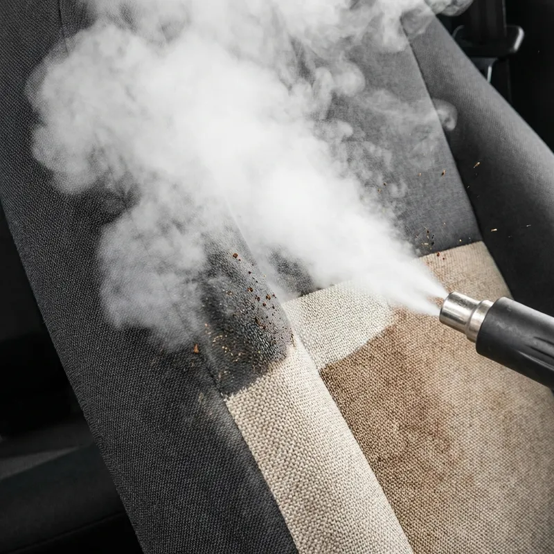 スチーム洗浄による汚れ除去の様子