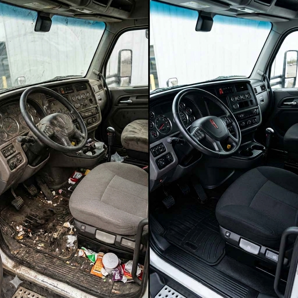 トラックキャビンの汚れと解決後の対比